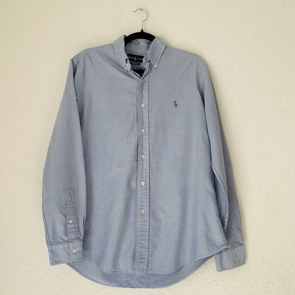 Ralph Lauren Shirt Men M Oxford Blue Button Down Flesh Pony Preppy Classic Work - Picture 1 of 11